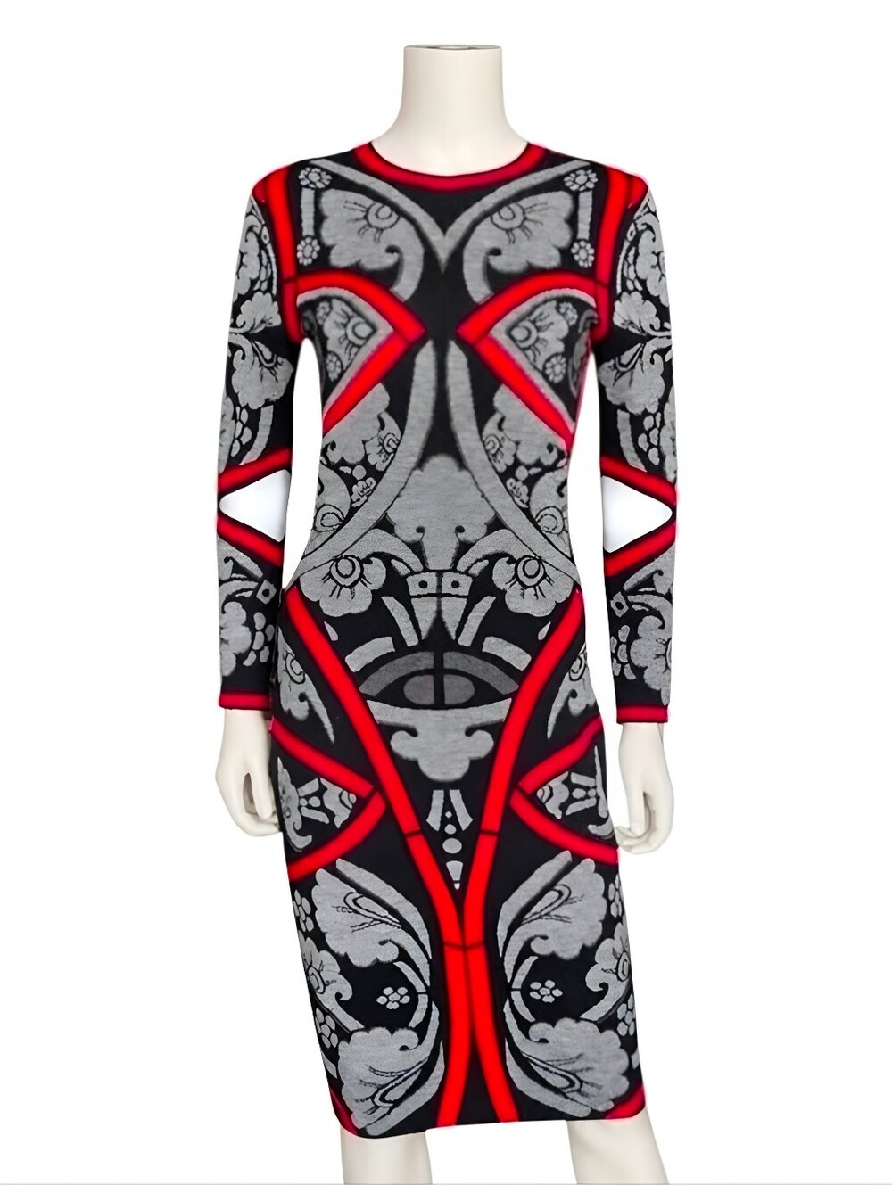 ALEXANDER MCQUEEN | Pre-Fall 2009 Wool Jacquard Cutout Midi Dress M